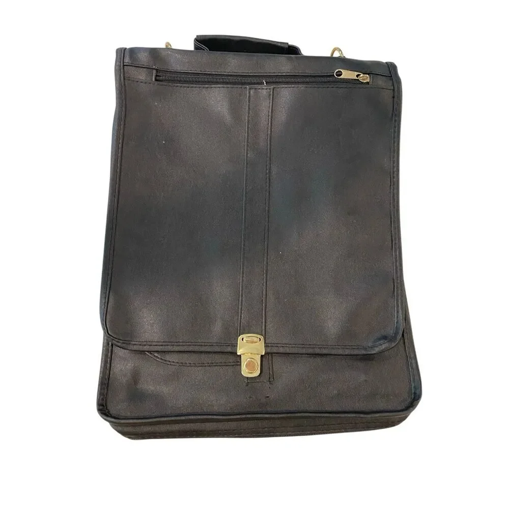Black Faux Leather Briefcase Portfolio Laptop Case Office Organizer Bag Workwear